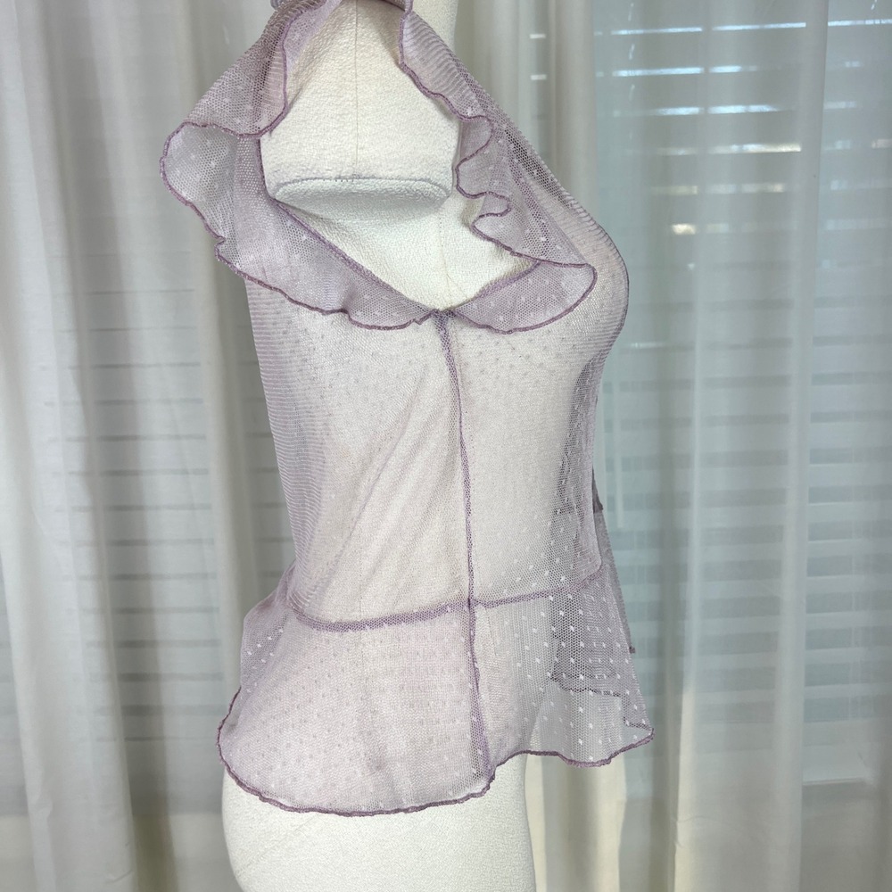 New Look Lace Mesh Ruffle Top Sheer Cap Sleeve Womens Size 8 petite fairy - Picture 3 of 7